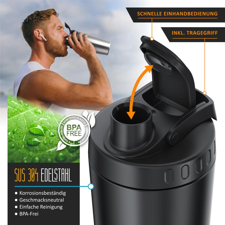 Actual product image Arendo Protein Shaker Edelstahl 750 ml, Eiweissshaker, verschliessbar, spülmaschinengeeignet, BPA-frei (0.75 l)