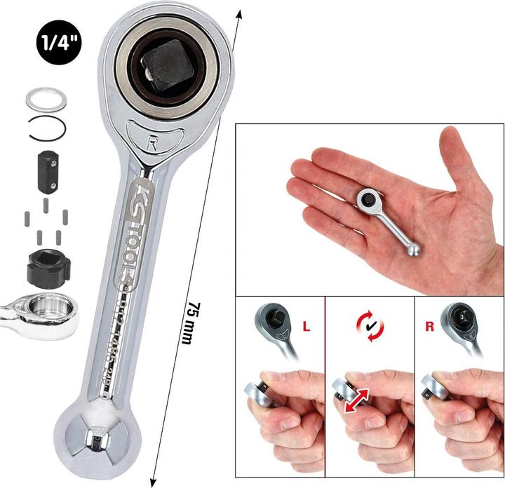 Produktbild KS Tools 1/4" Mini-Freilauf-Ratsche 912.1485 Bit-Ratsche (1/4")