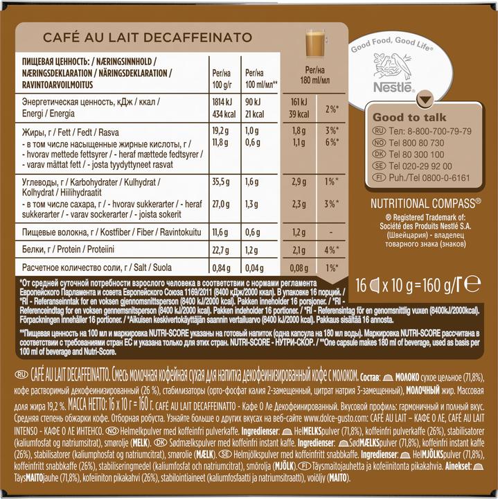 Produktbild Nescafé Dolce Gusto Café au lait Decaffeinato (16 x Port.)