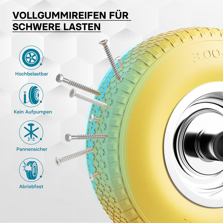 Produktbild Wiltec Schubkarren PU Rad 3.00-4 130kg Vollgummi Polyurethan Reifen pannensicher