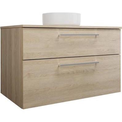 burgbad, Badmöbelset, Eqio Keramik-Aufsatzwaschtisch mittig, rund, inklusive Waschtischunterschrank, Breite 1000m