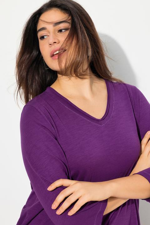 Produktbild Ulla Popken Shirt, Metallic-Nähte, V-Ausschnitt, 3/4-Arm (46, 48)