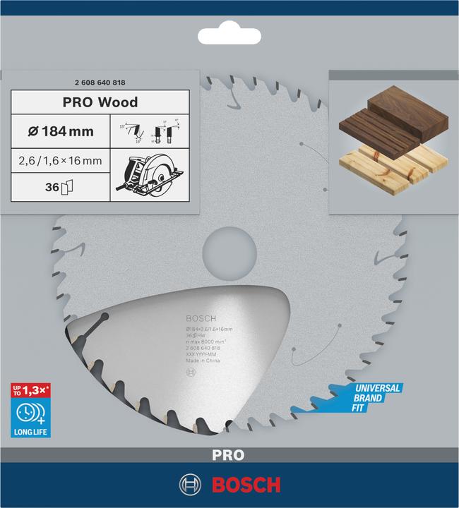 Image du produit Bosch Professional Zubehör Lame de scie circulaire PRO Wood, 184 x 2.6 x 16 mm