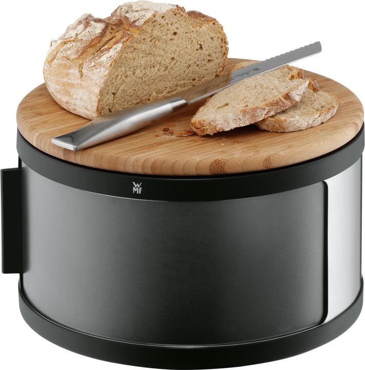 Actual product image WMF Gourmet bread bin round / bread box with cutting board 32 x 13cm bamboo Cromargan stainless steel