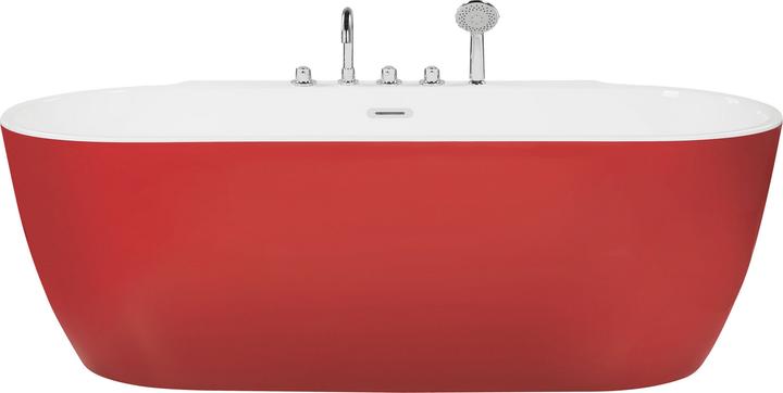 Actual product image Beliani Bathtub freestanding red with tap oval 170 x 80 cm ROTSO (286 l, 170 cm, 80 cm)