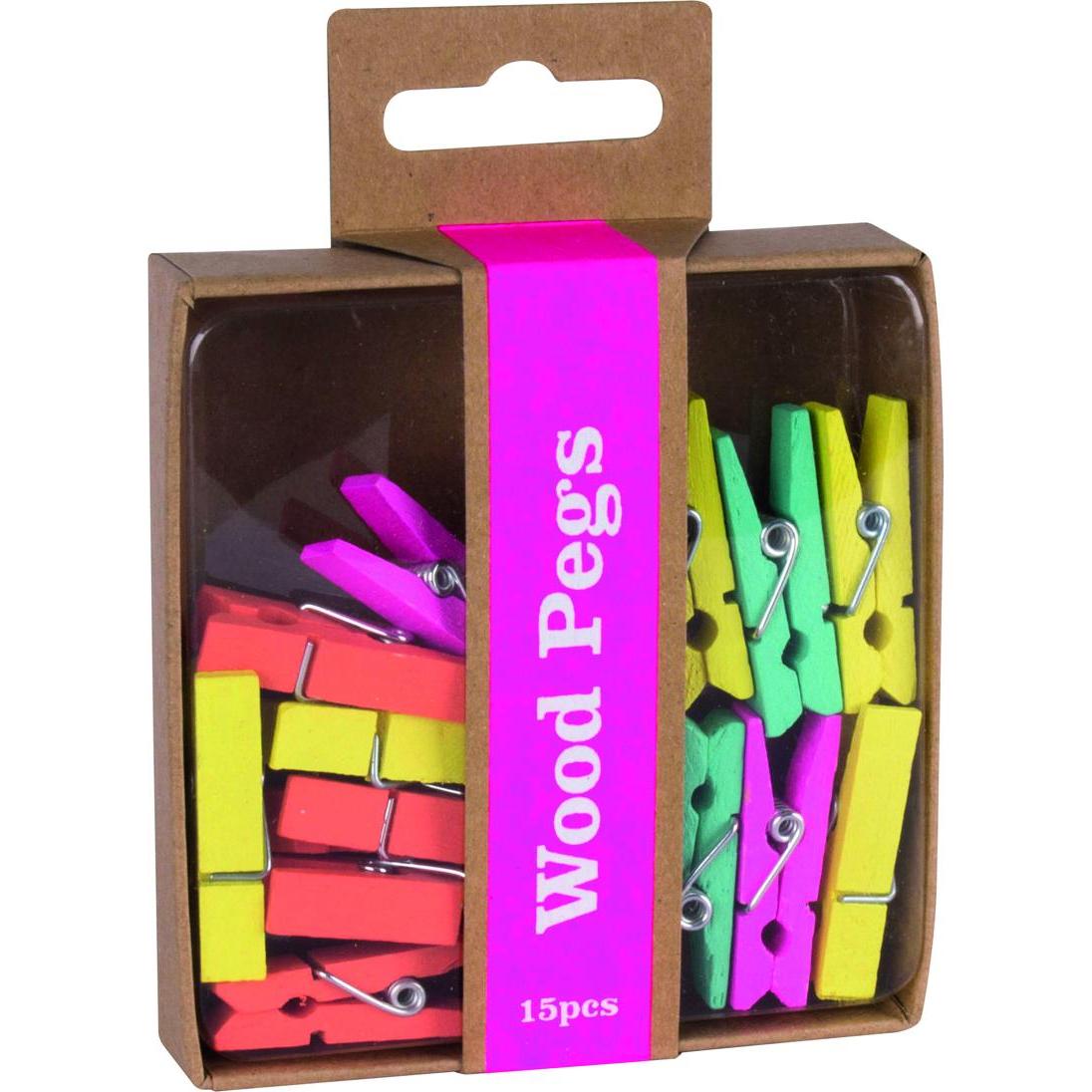 Thumbnail - Apli, Büroklammer, Fluor collection-set, holzklammern, 15-tlg., farbmischung (15 x)