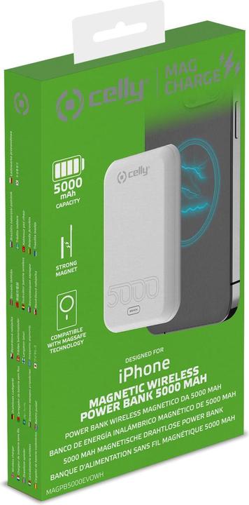 Image du produit Celly Power Bank Competible Magcharge 5a White Magpb5000evowh (5000 mAh, 15 W, 18.50 Wh)