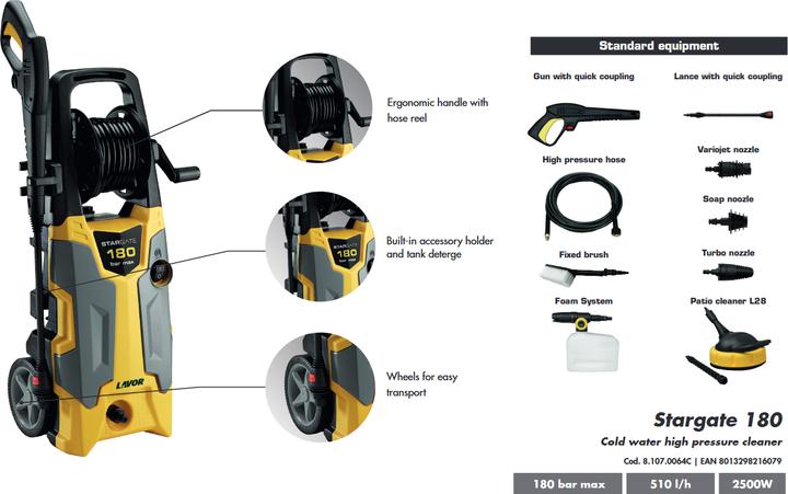 Lavor Stargate 180/2500W/180Bar + Terrassen-Hochdruckreiniger (Electrical connection)