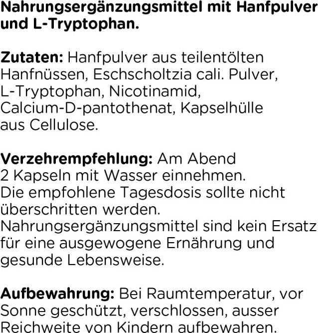 Nährwerte und Zutaten Kanela Hanf & Schlafzauber Kapseln (100 Stk) (100 Stück, Kapseln)
