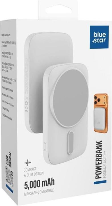 Produktbild Power bank Blue Star Powerbank compatible with MagSafe Blue Star Slim DG-P8 15W 5000 mAh biały (5000 mAh, 15 W, 19.25 Wh)