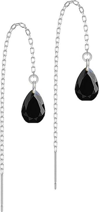 Actual product image Star Piercing Ohrstecker silber freifallende Kette Tropfen Kristall schwarz (without brass, Surgical steel 316L)
