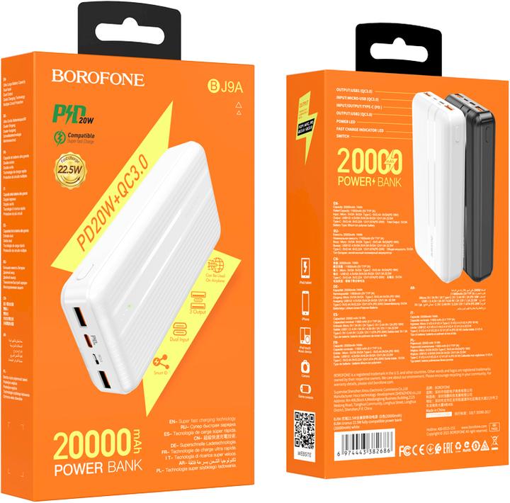 Immagine prodotto Borofone Batteria esterna Power Bank BJ9A Type-C PD + Quick Charge 3.0 (3A) 20000mAh bianco (20000 mAh, 22.50 W)