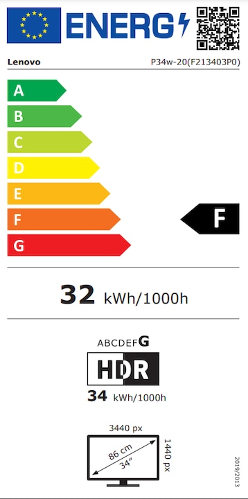 Energie-Label Lenovo DUPLIKAT ThinkVision P34w-20 (3440 x 1440 Pixel, 34.14")