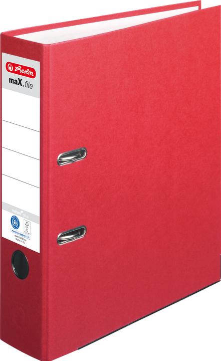 Herlitz Ordner maX.file nature plus, Rückenbr.: 80 mm, rot DIN A4, Spezialpapierbezug, Kantenschutz, aufgekl (A4, 80 mm, 1 Stk.)