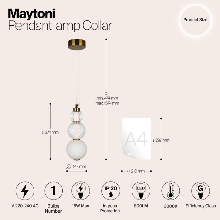 Produktbild Maytoni Collar LED Pendelleuchte, Hängeleuchte 16W Gold-Farbe Warmweiss (800 lm)