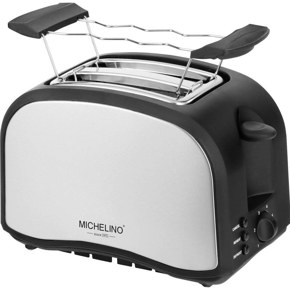 Michelino Toaster 2 Scheiben 800 Watt Edelstahl Toaster Schwarz, Silber, Broodrooster, Zwart, Zilver