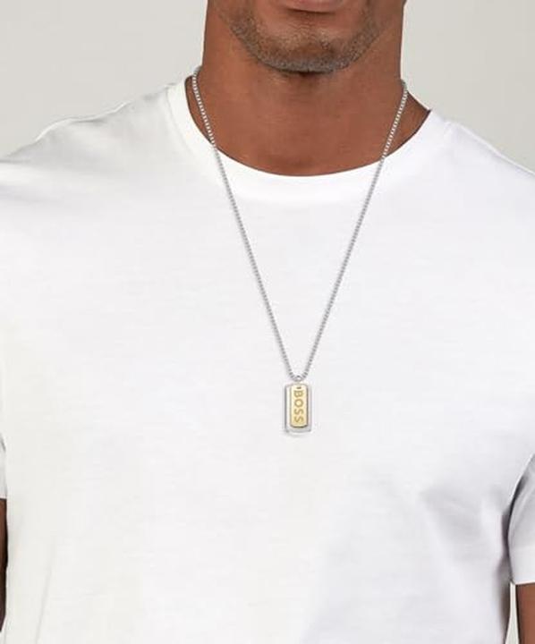 Actual product image Hugo Boss MenÌs bicolour necklace Dog tags Devon 1580576 (Stainless steel, Yellow gold ion plating)
