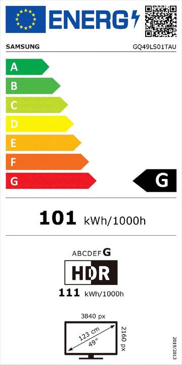 Energie-Label Samsung GQ49LS01TAUXZG The Serif (49", LS01T, QLED, 4K, 2020)