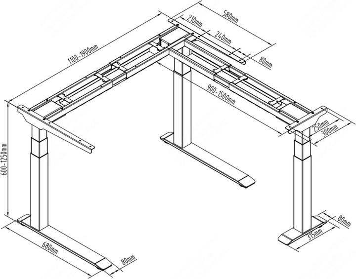 Produktbild Fromm & Starck Höhenverstellbares Eckschreibtisch-Gestell Tischgestell einstellbar 150 kg