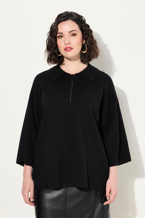 Produktbild Ulla Popken Pullover, Ziernähte, Polokragen, Zipper, 3/4-Arm (46, 48)