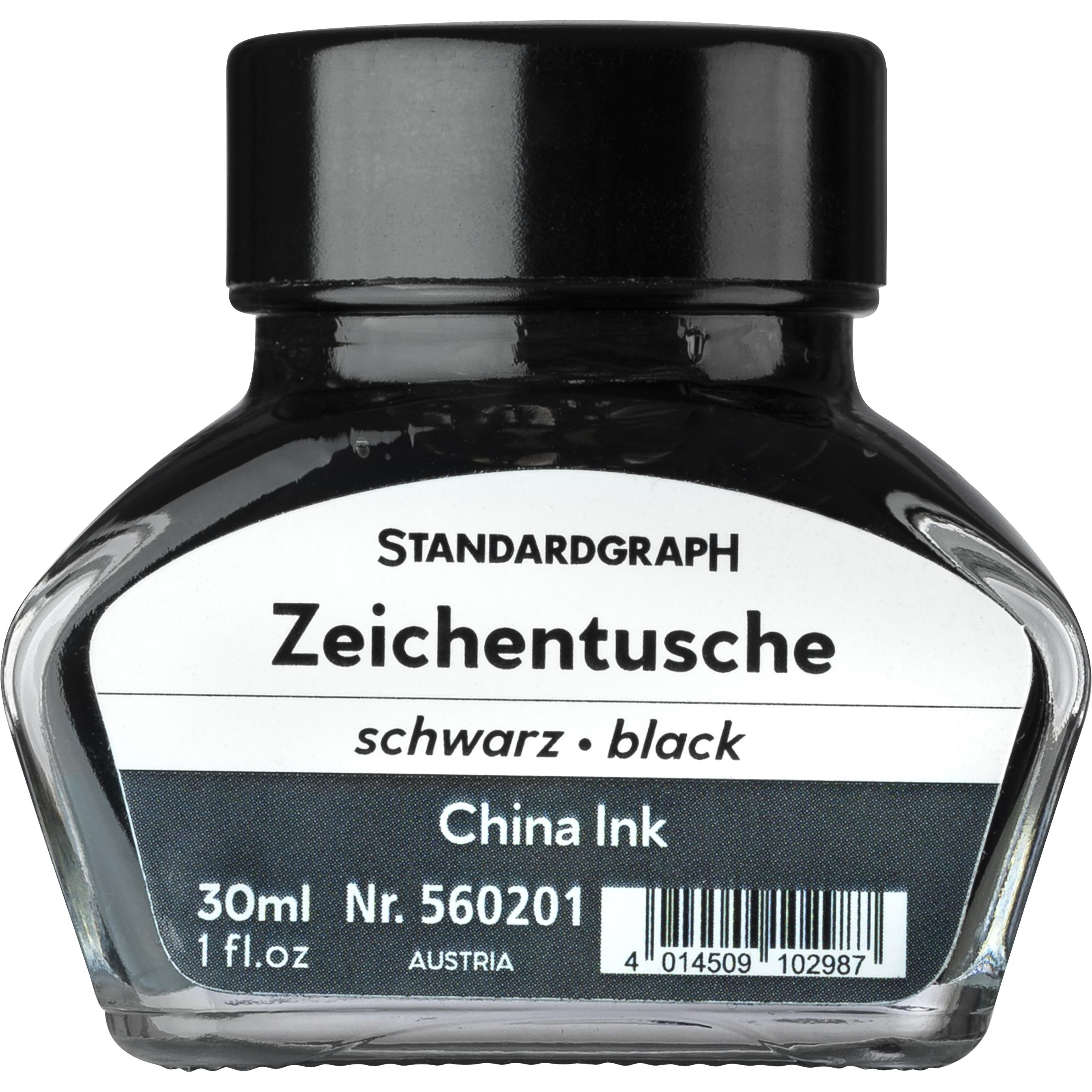 Standardgraph, Cartucce di ricambio + Calamaio, Tusche in 30 ml Glas, schwarz (Nero, 1 pz.)