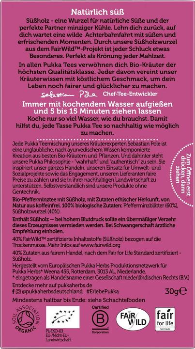 Nährwerte und Zutaten Pukka Pfefferminze Süssholz (30 g)