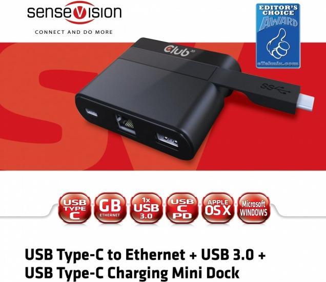 Produktbild Club 3D SenseVision USB Type-C Mini Dock (USB-C, 3 Ports)