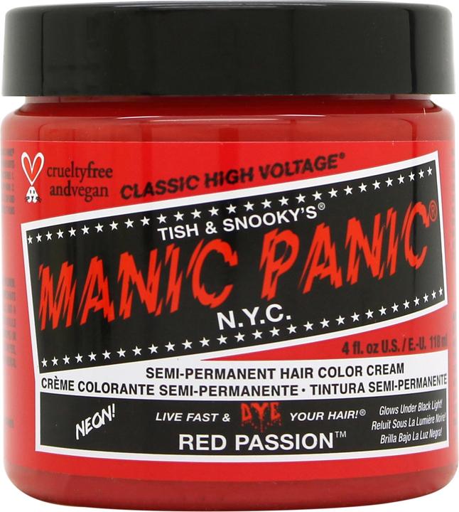Produktbild Manic Panic Red Passion Hair Dye Classic High Voltage Semi Permanent Hair Color leuchtet im Schwarzlicht (Red Passion)