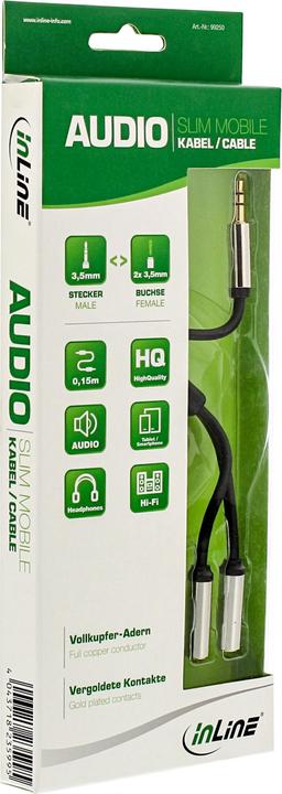 Immagine prodotto InLine Slim Audio Y-Cable jack 3.5mm maschio a 2x jack femmina (0.15 m, Cinch)