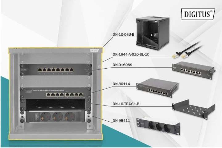 Digitus Netzwerk-Set 254 mm (10") - 6HE, 312 x 300 mm (B x T) (6 HE, 10 Zoll Rack)