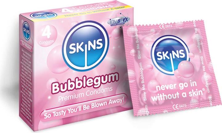 Produktbild Skins Blow Me Bubblegum» 4 leckere Kondome mit Kaugummi-Aroma - ohne Latexgeruch (4 Stk.)