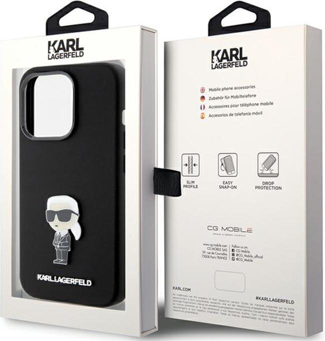 Actual product image Karl Lagerfeld KLHCP15LSMHKNPK iPhone 15 Pro 6.1" czarny/black Silicone Ikonik Metal Pin (Apple iPhone 15 Pro)