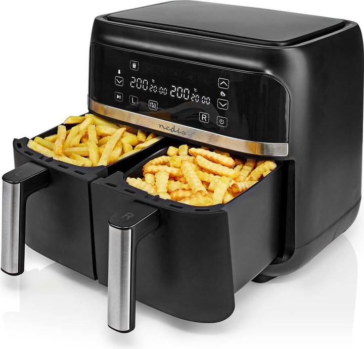 Actual product image Nedis Hot Air Fryer | 2x3.8 l | Timer: 60 min | Digital | Black