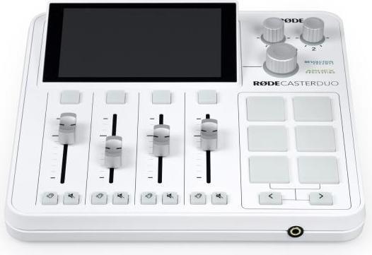Produktbild RØDE Rodecaster Duo Weiss mit Podmic Weiss und Kabel (Studio- und Livemixer)