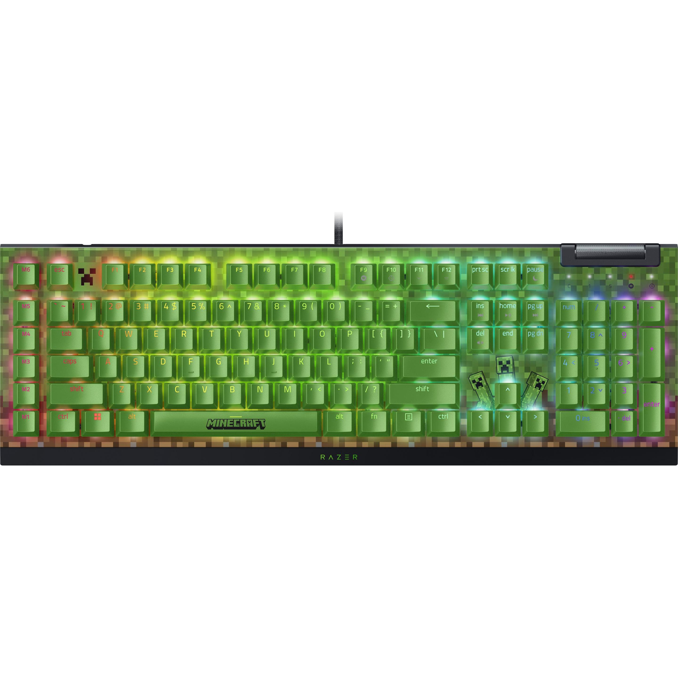 Razer Blackwidow V4 X Minecraft Edition (USA, Kabelgebunden), Tastatur, Grün