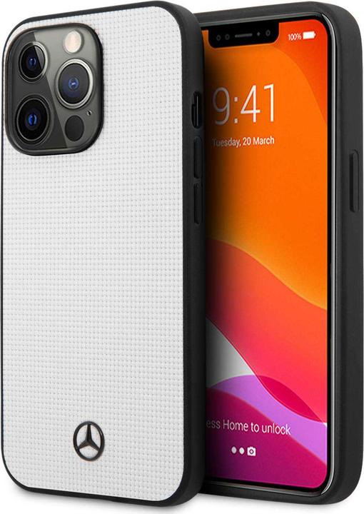 Immagine prodotto Mercedes-Benz Custodia rigida in vera pelle Effetto Maglia in metallo Logo Stella Nero (Apple iPhone 13 Pro)