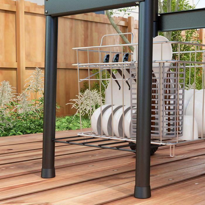 Immagine prodotto Swisshandel24 Carrello per barbecue a carbonella con coperchio, ripiani, ruote, termometro, camino, acciaio inox (21 cm)