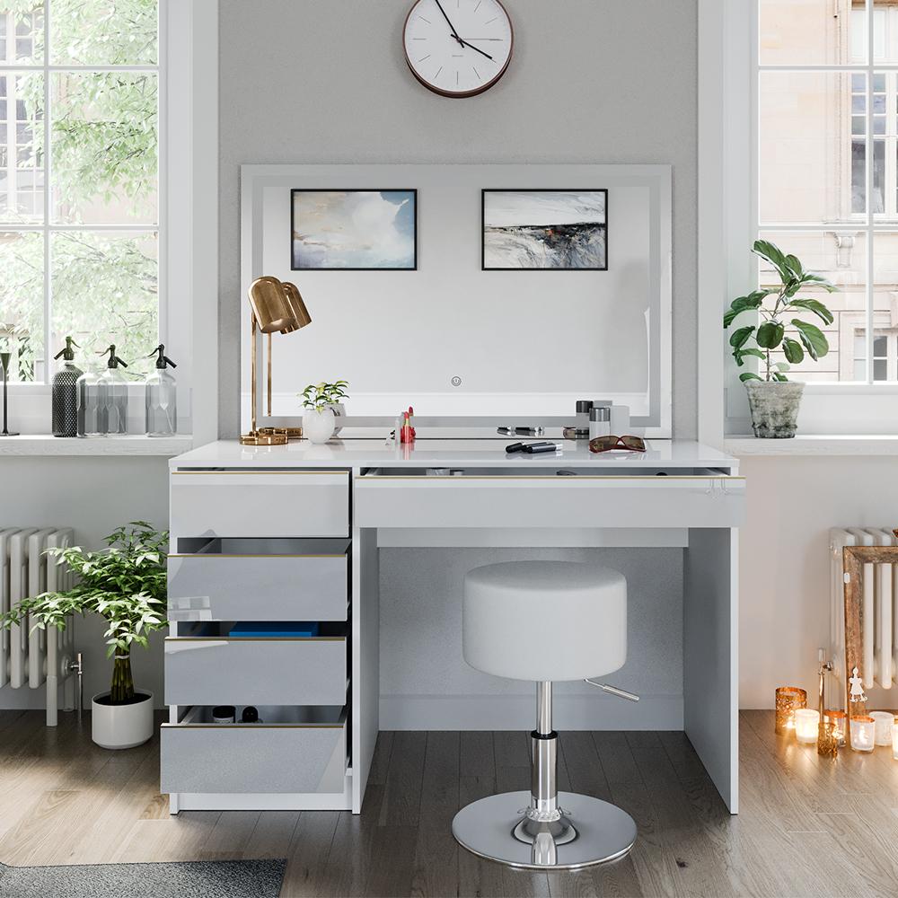 Thumbnail - Vicco, Schminktisch, Sherry mit Hocker und Beleuchtung (120 x 75 x 55 cm)