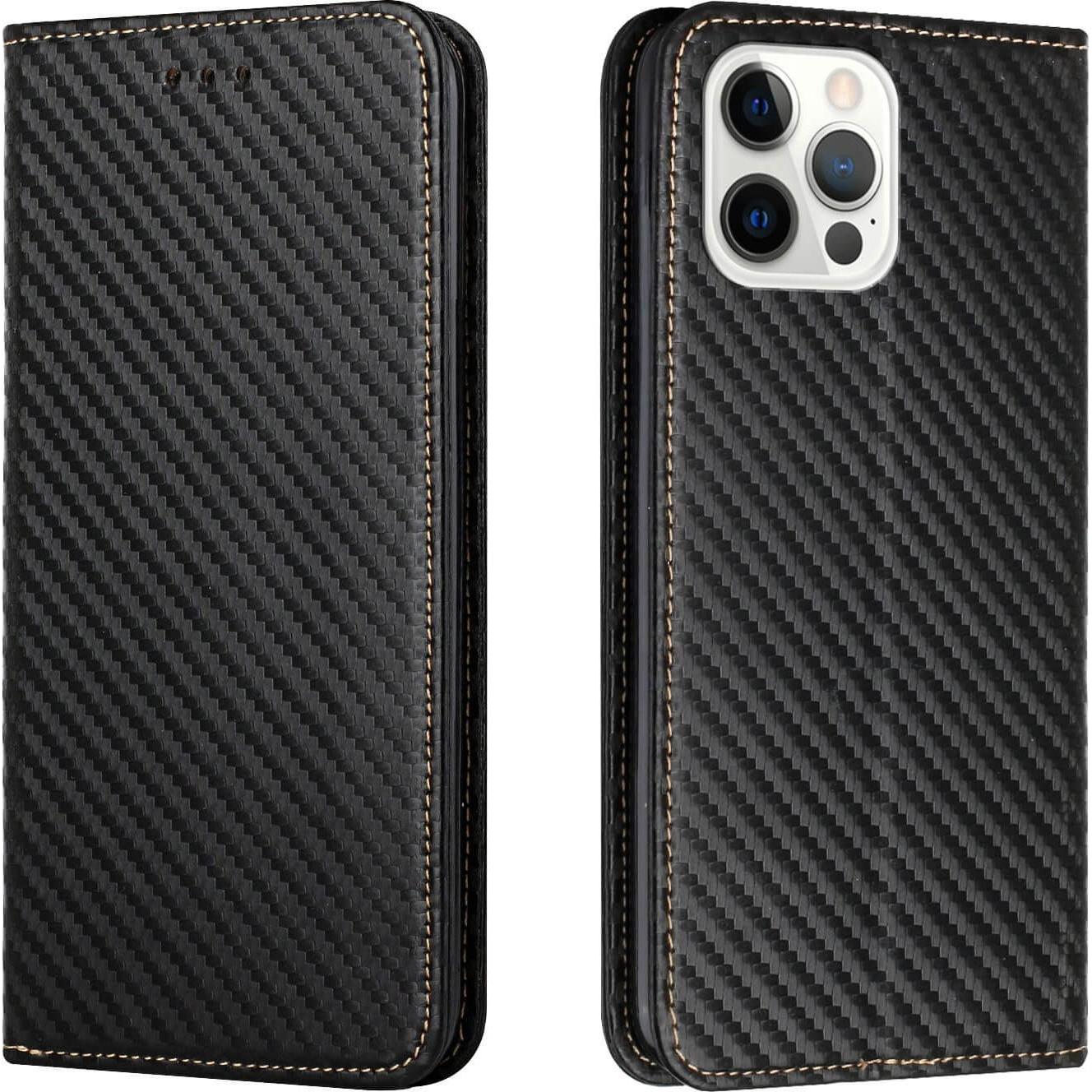 Cover-Discount iPhone 14 Pro Max - Carbon Look Flip Case Hülle schwarz (Apple iPhone 14 Pro Max), Smartphone Hülle, Schw...
