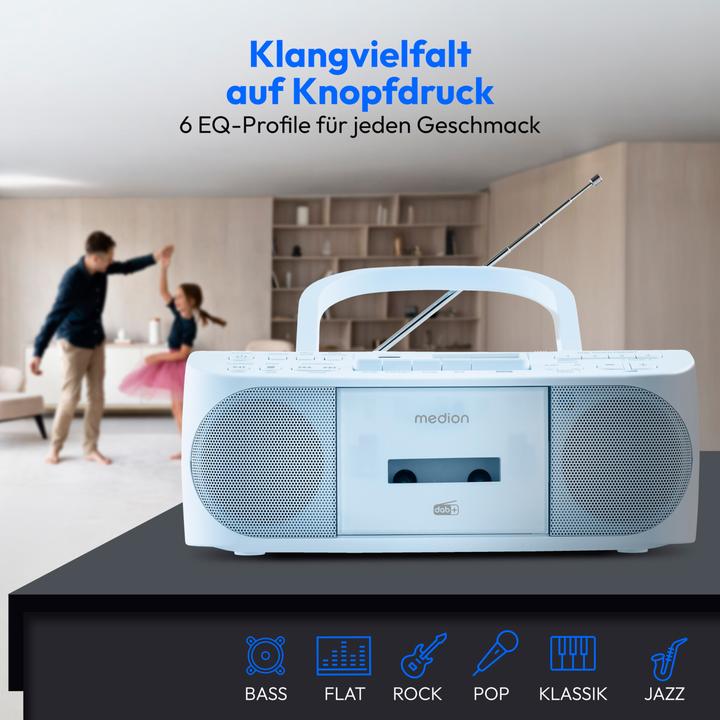 Actual product image Medion LIFE DRX-1 Plus Boombox blau Radiorekorder mit CD-Spieler und Kassettendeck (DAB+, FM, PLL, Bluetooth)