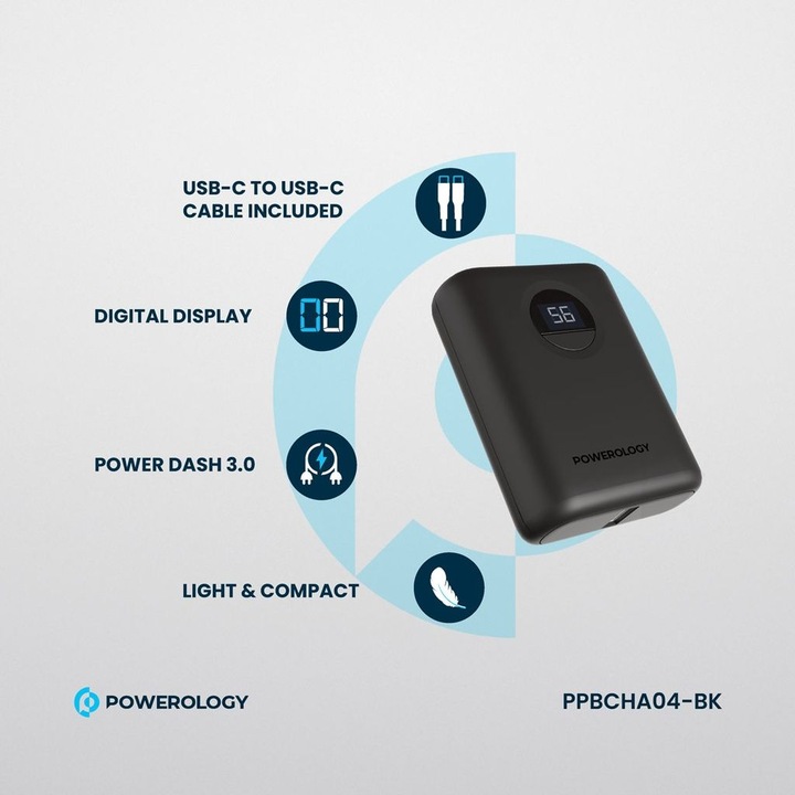 Actual product image Powerology Ultra-Compact Power Bank 10000mAh PD 20W (10000 mAh, 20 W, 37 Wh)