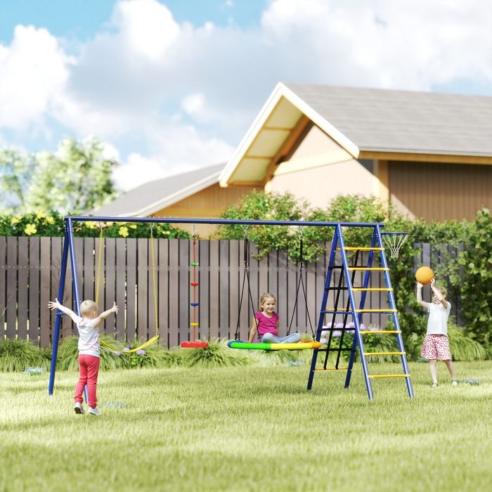 Image du produit Swisshandel24 Kinderschaukel-Set 6 in 1 Schaukelgerüst aus Stahl mit Gurtschaukel Nestschaukel