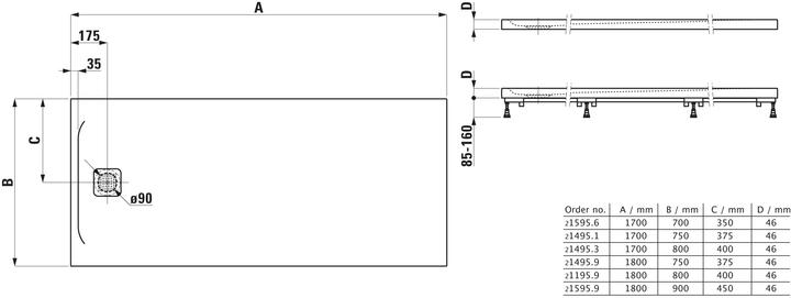 Actual product image Laufen Pro shower tray, 1700x800x46mm, super flat, H2149530