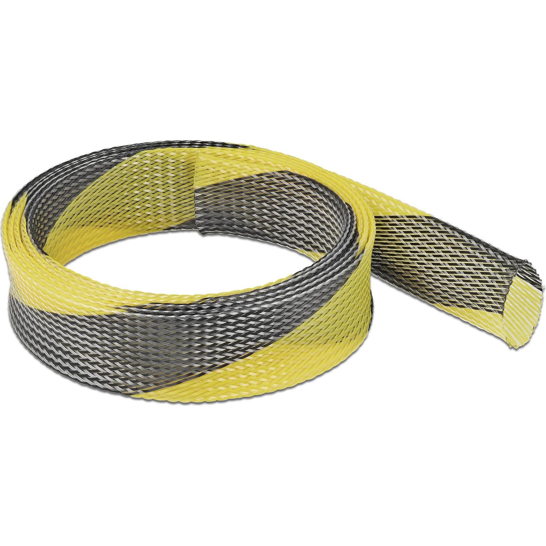 Delock, Kabelschutz + Kabelführung, Geflechtschlauch dehnbar 2 m x 38 mm schwarz-gelb (Kabelschlauch, 2000 mm)