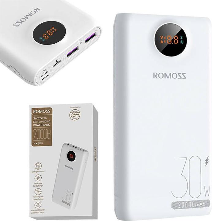 Image du produit Romoss SW20S Pro Powerbank 20000mAh, 30W (blanc) (20000 mAh, 30 W, 74 Wh)