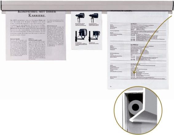 Produktbild Franken Papierklemmschiene, selbstklebend, Länge: 580 mm Kunststoff, beliebig erweiterbar, Wandmontage mit S (210 x 297 mm)