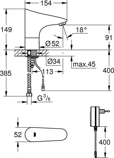 Produktbild Grohe Infrarot-Elektronik EUROPLUS E 1/2" Steckertrafo o Mischung chr