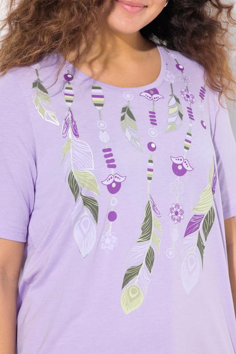 Immagine prodotto Ulla Popken T-shirt dal taglio svasato con piume, scollo a girocollo e mezze maniche (58)