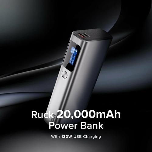 Actual product image Alogic Ruck 20000mAh Power Bank with 130W USB Charging, 20000 mAh, Black, Silver (20000 mAh, 130 W, 74 Wh)