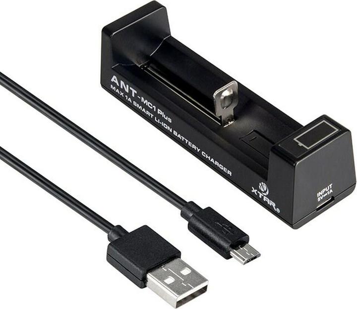 Productafbeelding Xtar MC1P Micro USB oplader, Li-Ion, 1 sleuf, scherm (1 Pcs., 10440, 14500, 14650, 16340, 17500, 17670, 18350, 18500, 18650, 18700, 22650, 25500, 26650, AA)